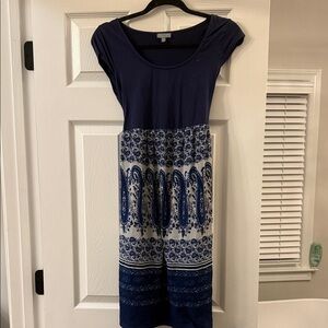 Maternity Navy Blue Printed Cap-Sleeve Women’s Dress